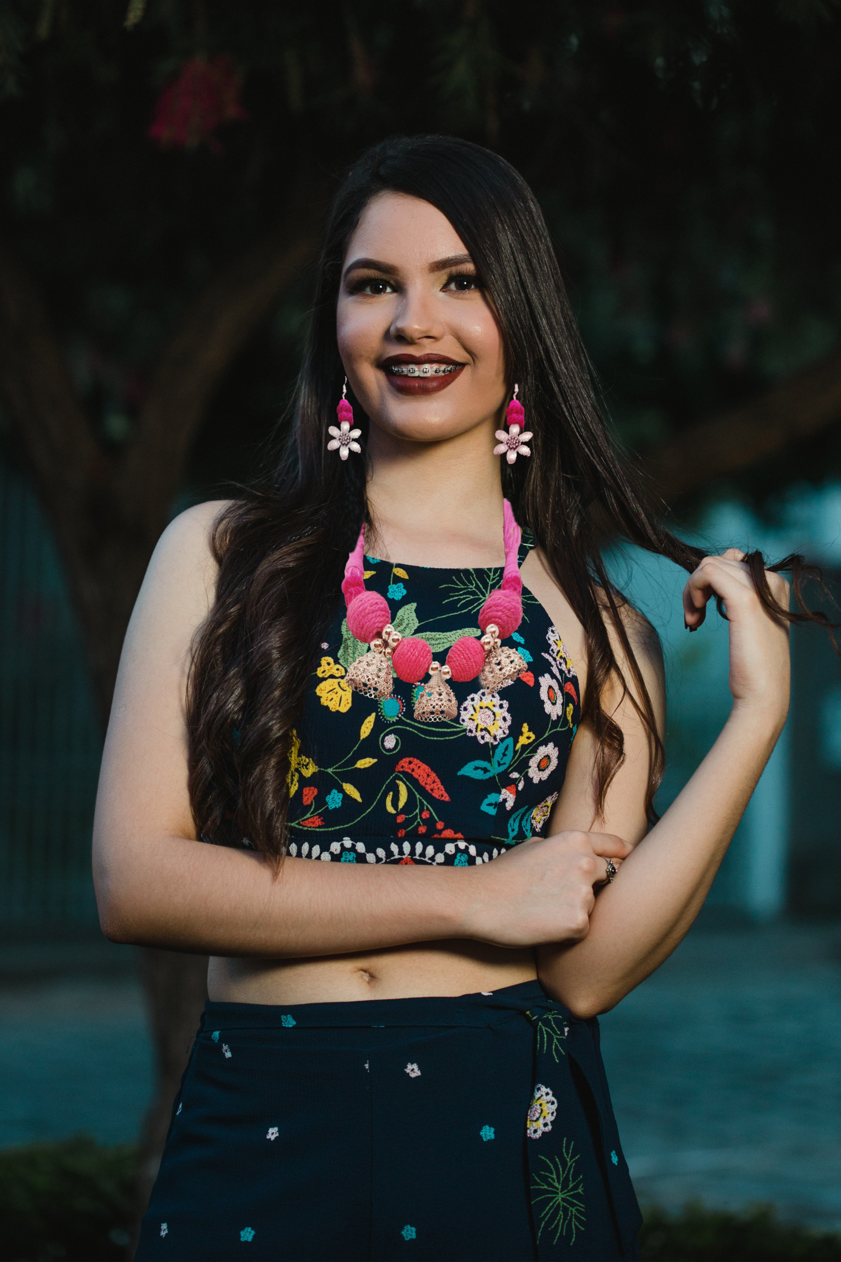 Pink Oxidised Necklace Set