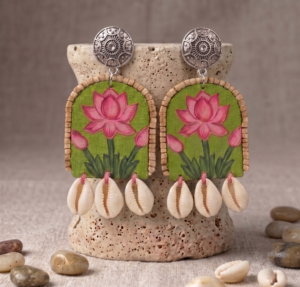Lotus Handpainted Fabric Earrings